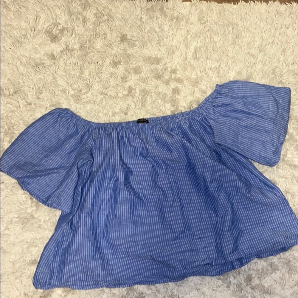 Express blue striped off the shoulder summer top